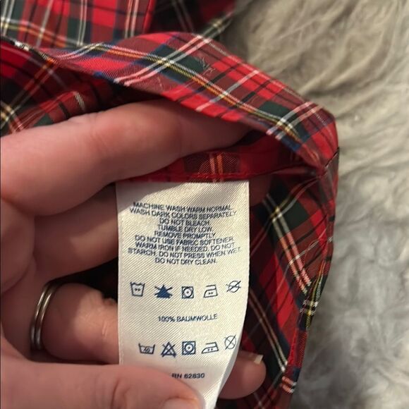 Lands' End Red And Green Casual Plaid Button Down Shirt - Picture 3 of 4
